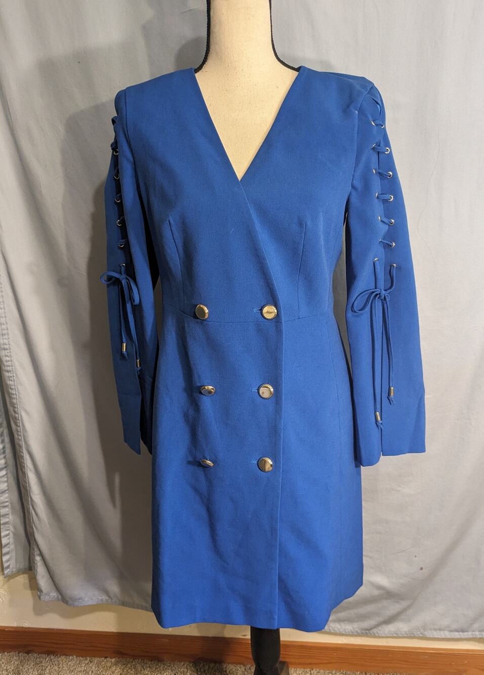 Venus Women's Blue V-neck Double Breasted Dress